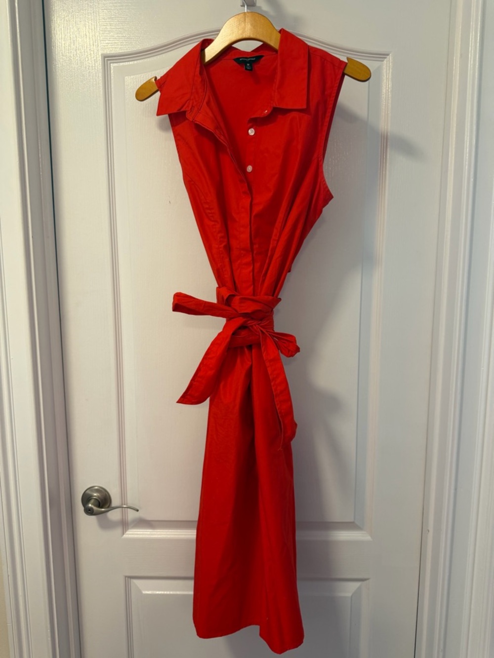 Banana Republic Red Sleeveless Shirt Midi Dress with Tie Waist